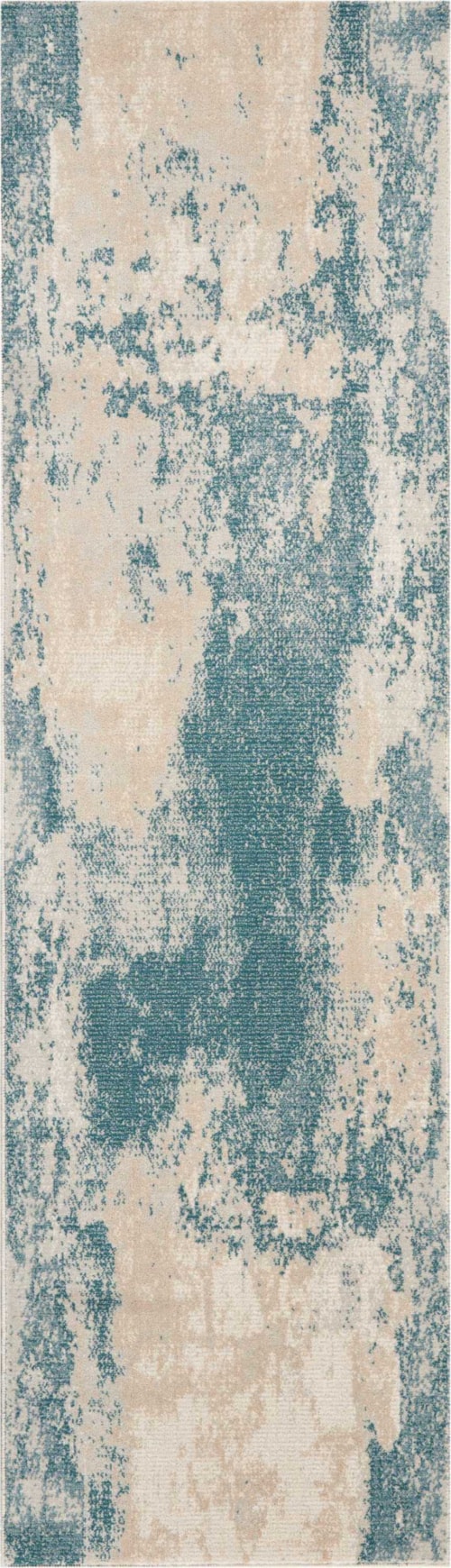 2'2" x 7'6" Ivory/Teal Runner Rug