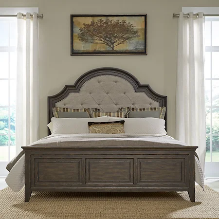 Traditional Queen Upholstered Bed with Button Tufting