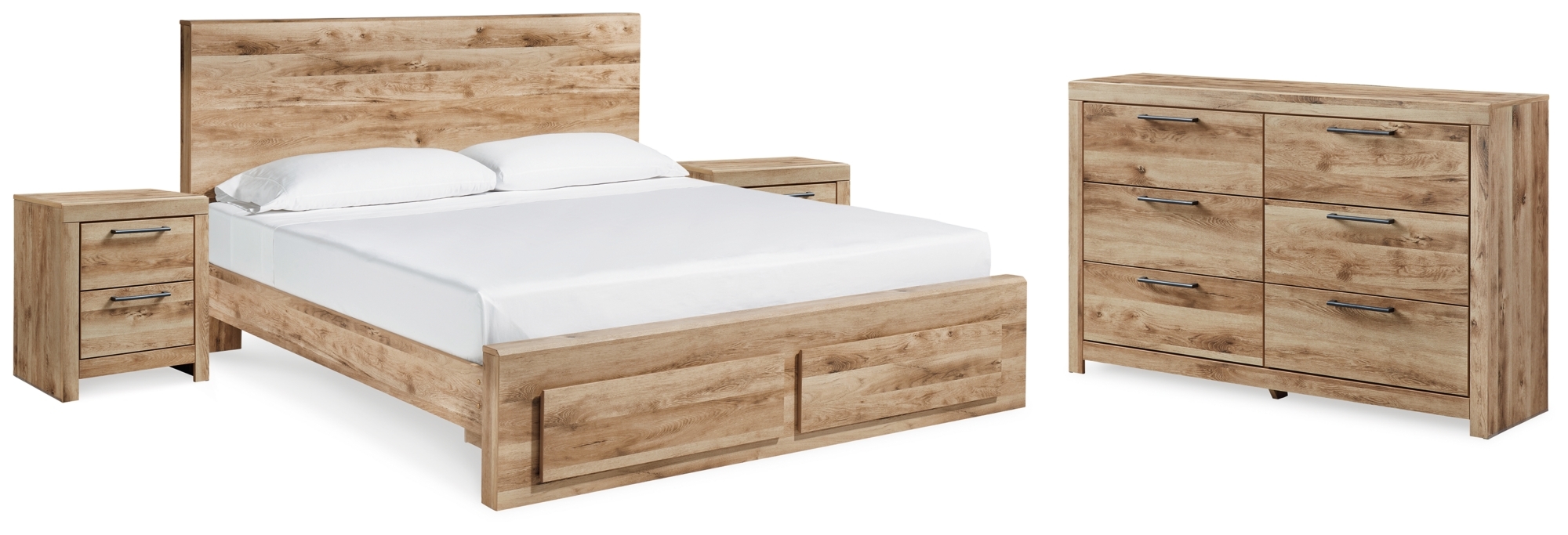 King Panel Storage Bed, Dresser And 2 Nightstands
