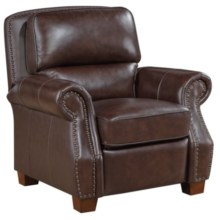 Leather Rolled-Arm Push-Back Recliner