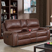 Transitional Power Loveseat with Console and Cup Holders 