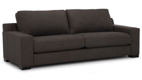 Contemporary Leather Track Arm Loveseat with Block Feet