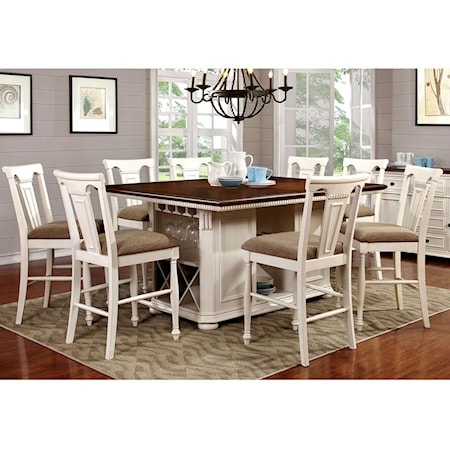 Cottage 9 Piece Counter Height Dining Set with Shelving and Storage