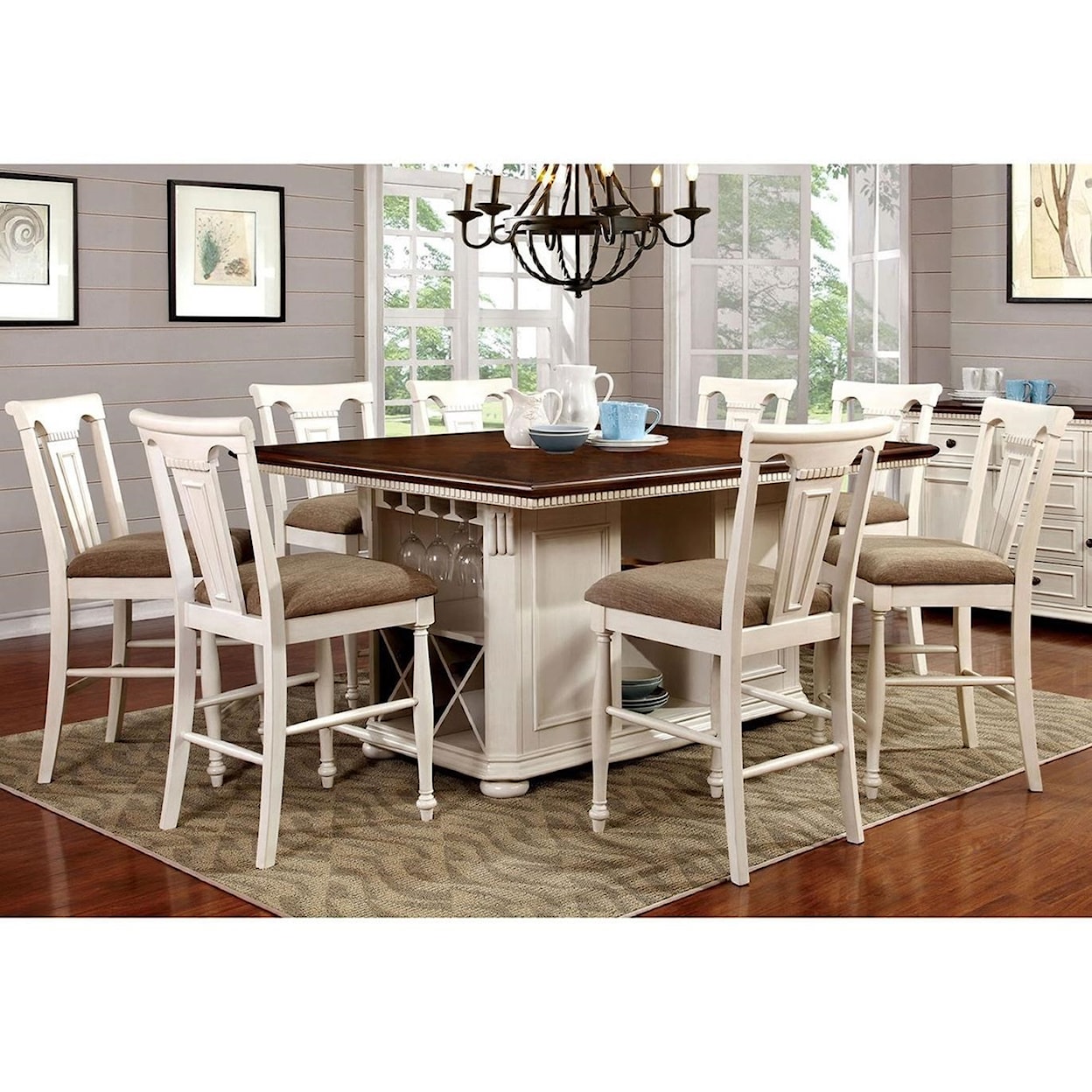 Furniture of America Sabrina 9 Piece Counter Height Dining Set