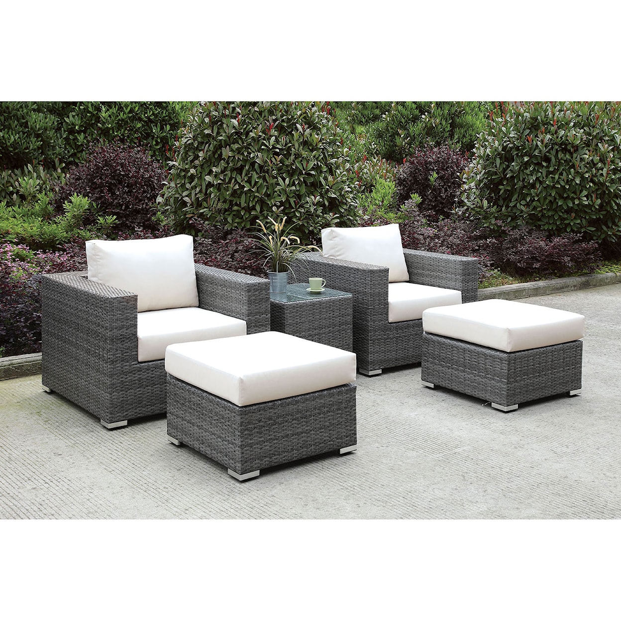 Furniture of America Somani 2 Chairs + 2 Ottomans + End Table