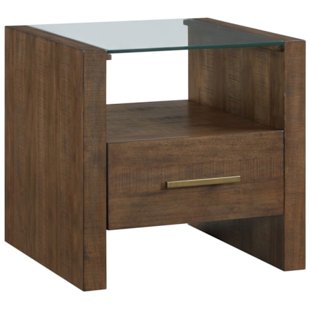 Glass-Top Sq. End Table w/Open Shelf