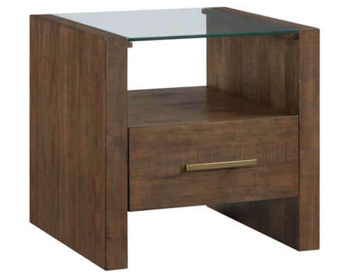 Modern Rustic Glass-Top Square End Table w/Open Shelf
