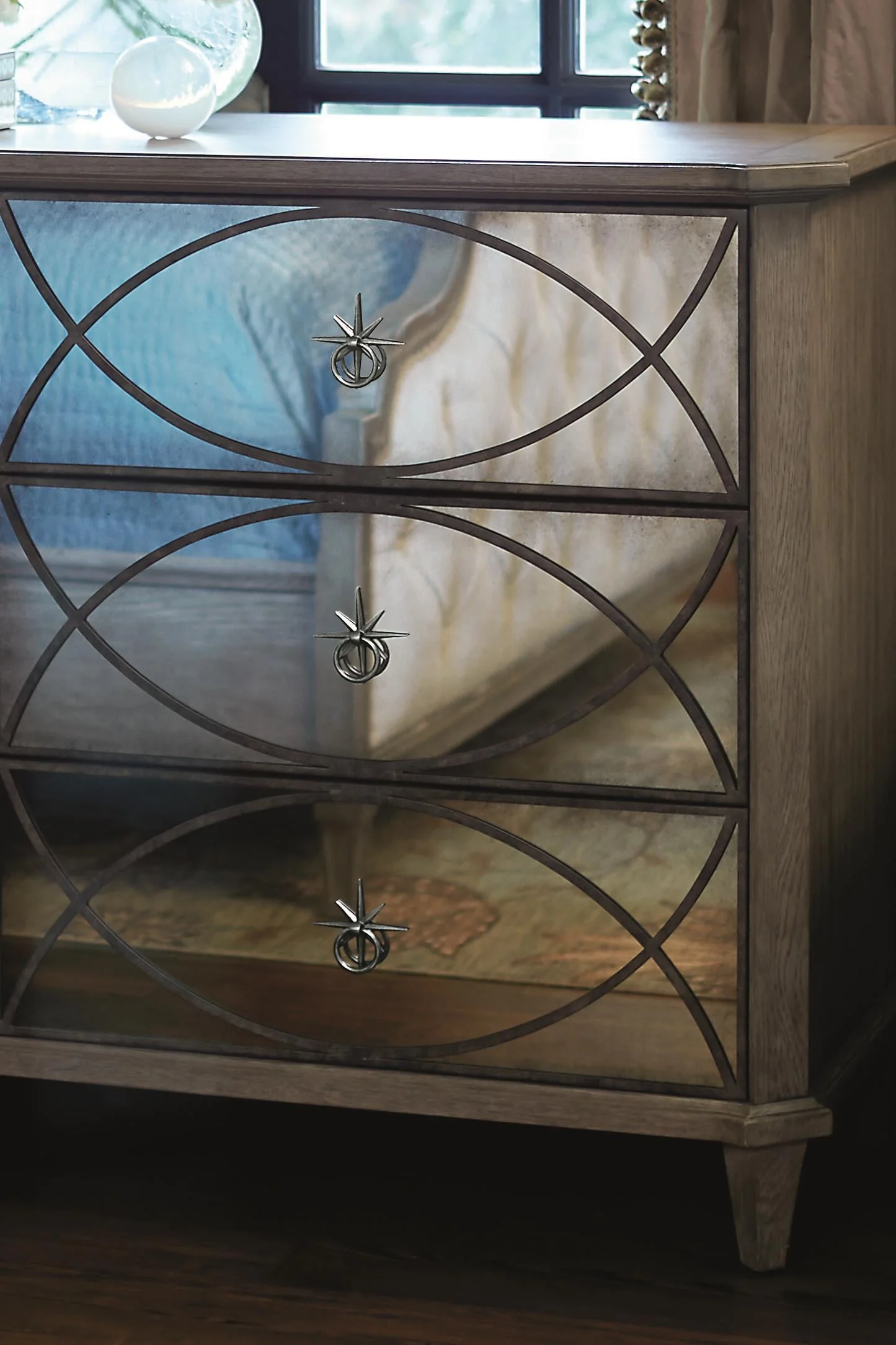 Bernhardt Marquesa 359234N Nightstand with Antique Mirror Drawer Fronts