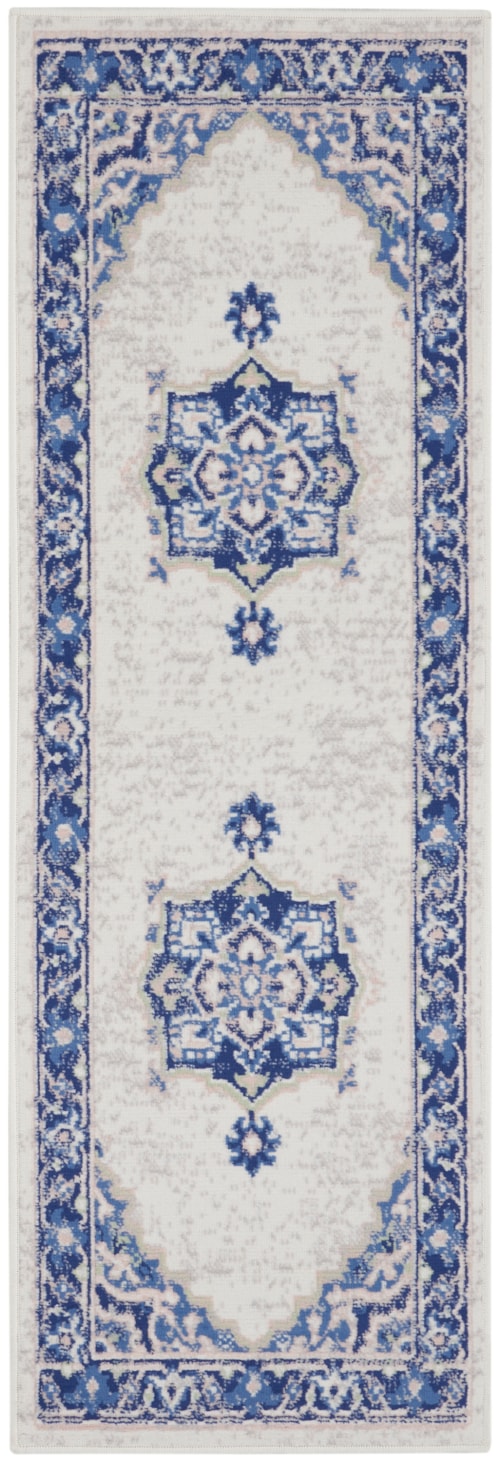 2' x 8' Ivory Blue Runner Rug