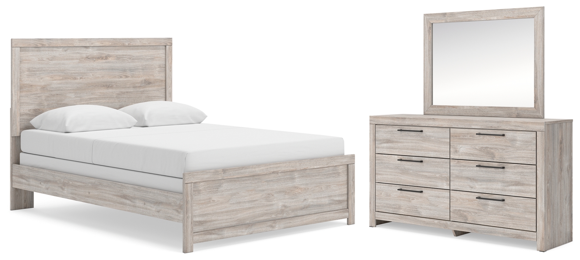 Queen Panel Bed, Dresser And Mirror