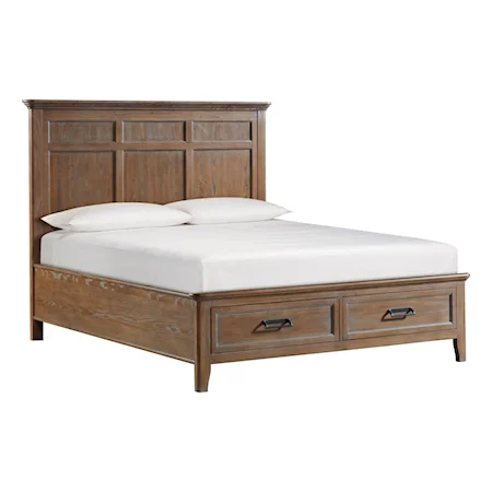 Transitional Queen Storage Bed with 2 Footboard Drawers