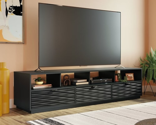 Contemporary Three-Drawer TV Credenza with Open Shelf Storage