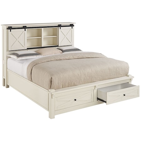 Queen Bookcase Bed with Footboard Storage