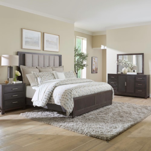 Contemporary 4-Piece Cal King Upholstered Bed Set