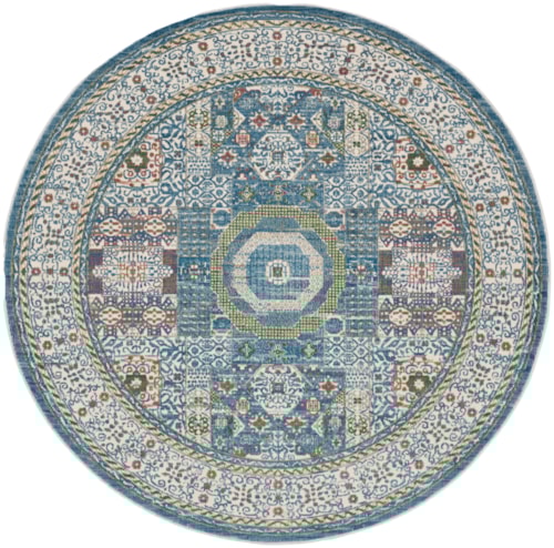 6'  Ivory Light Blue Round Rug
