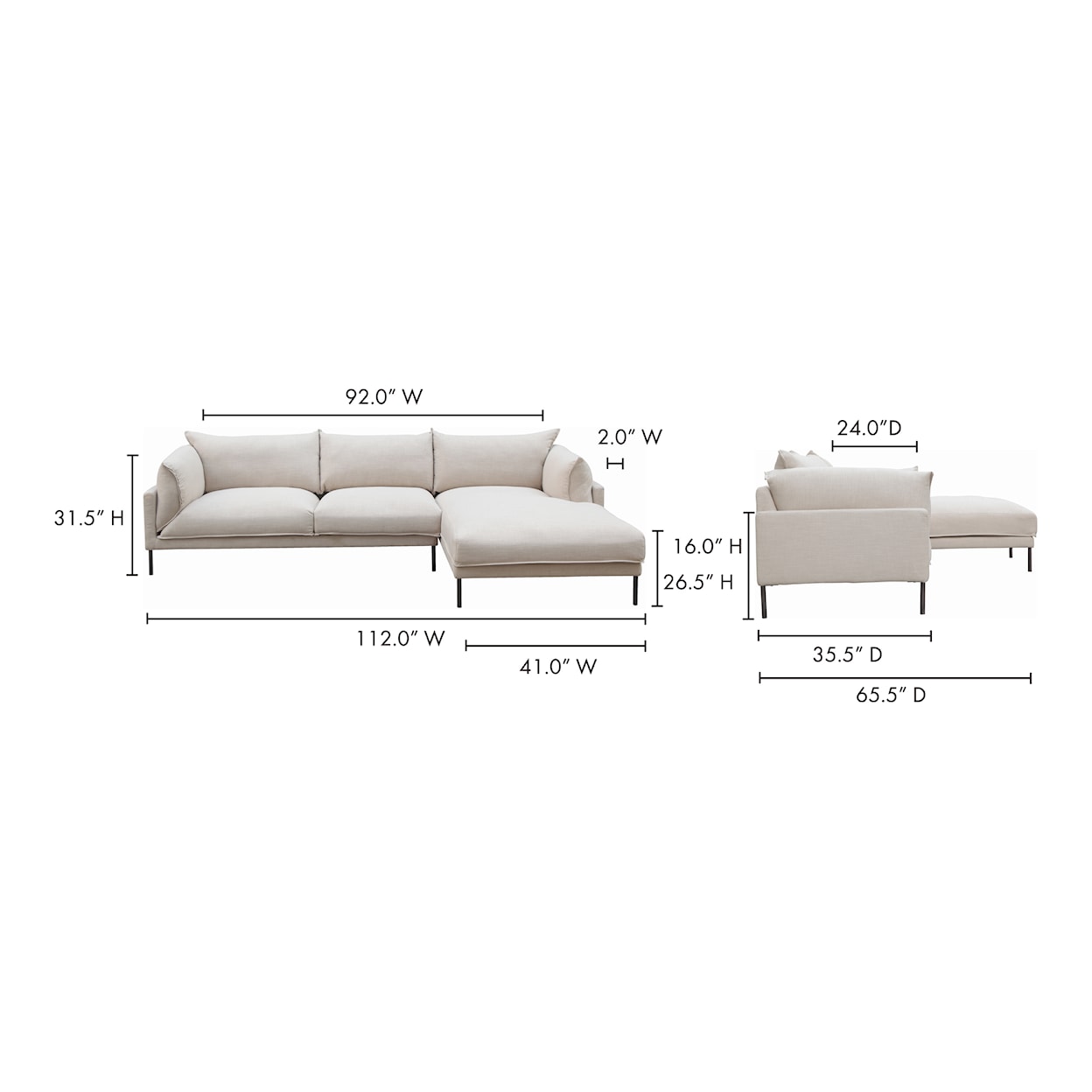 Moe's Home Collection Jamara Jamara Sectional Right Sandy Beige