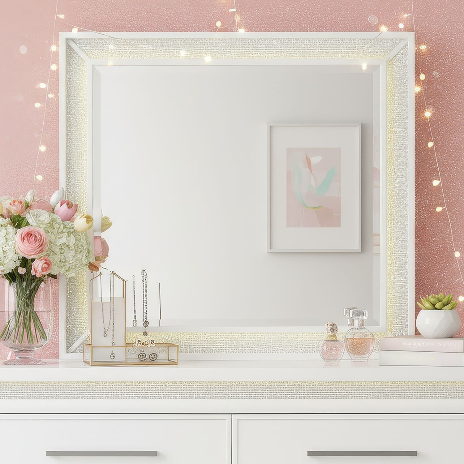 LED Dresser Mirror w/Rhinestone Accenting