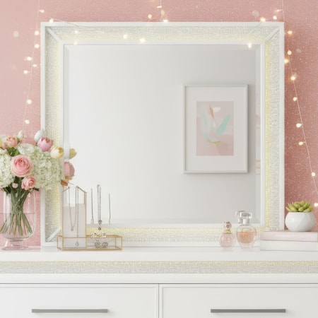 LED Dresser Mirror w/Rhinestone Accenting