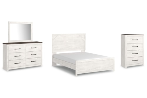 Queen Panel Bed, Dresser, Mirror, And Chest