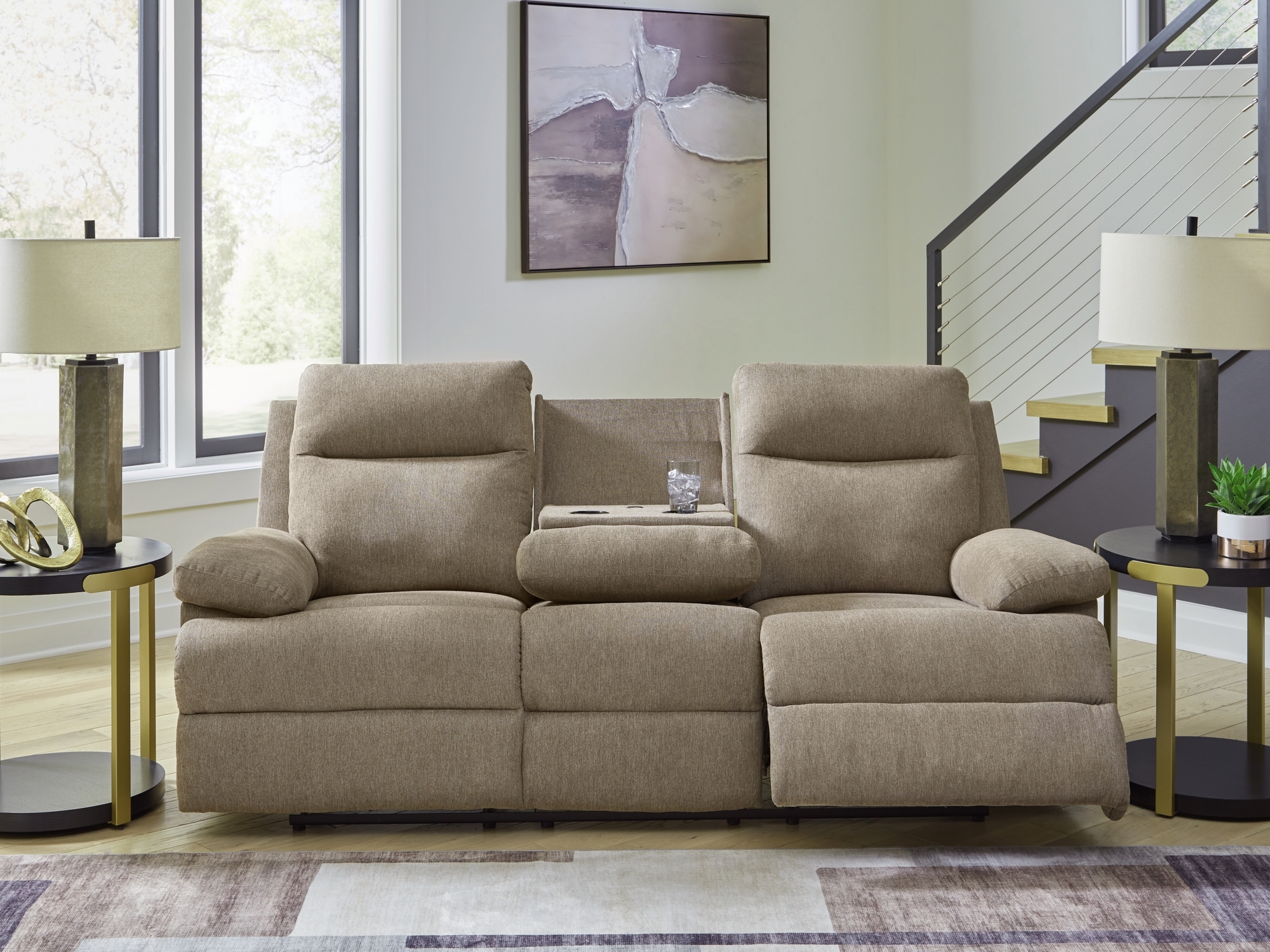 Signature Design by Ashley Side-Swipe Rec Sofa W/ Drop Down Table