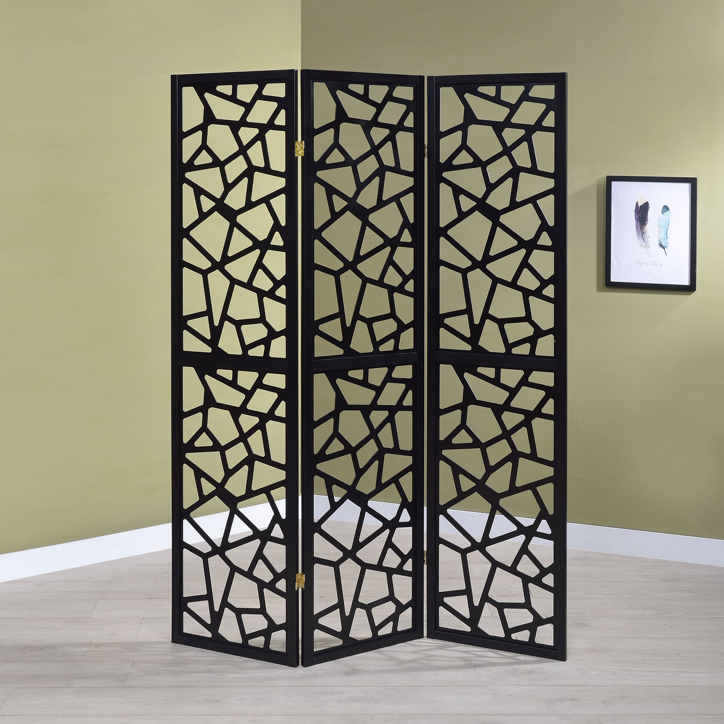 Coaster Nailan 3-Panel Room Divider Folding Screen Open