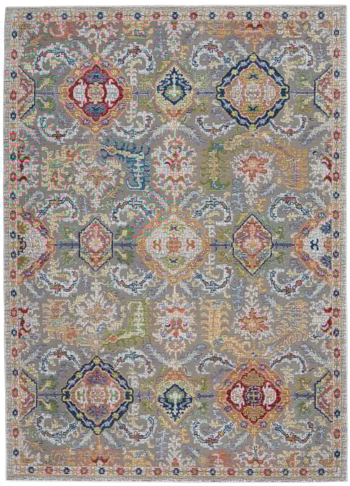 4' x 6' Grey/Multicolor Rectangle Rug