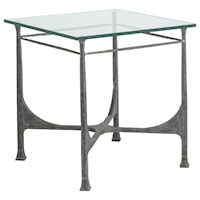 Bruno Transitional Square Metal End Table with Glass Top