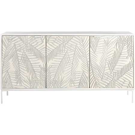 Coastal 3-Door Credenza with Tropical Leave Design Door Fronts