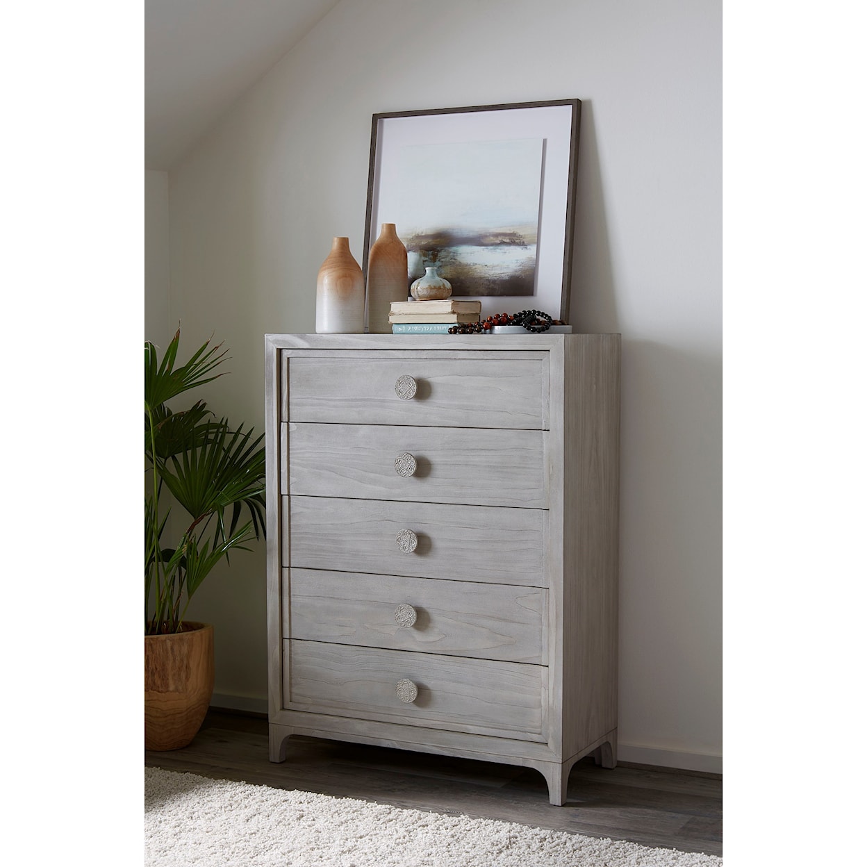 Modus International Boho Chic 5-Drawer Chest in Washed White