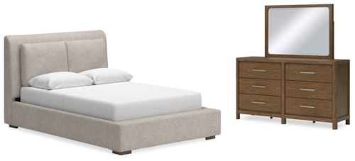 Queen Upholstered Bed, Dresser And Mirror