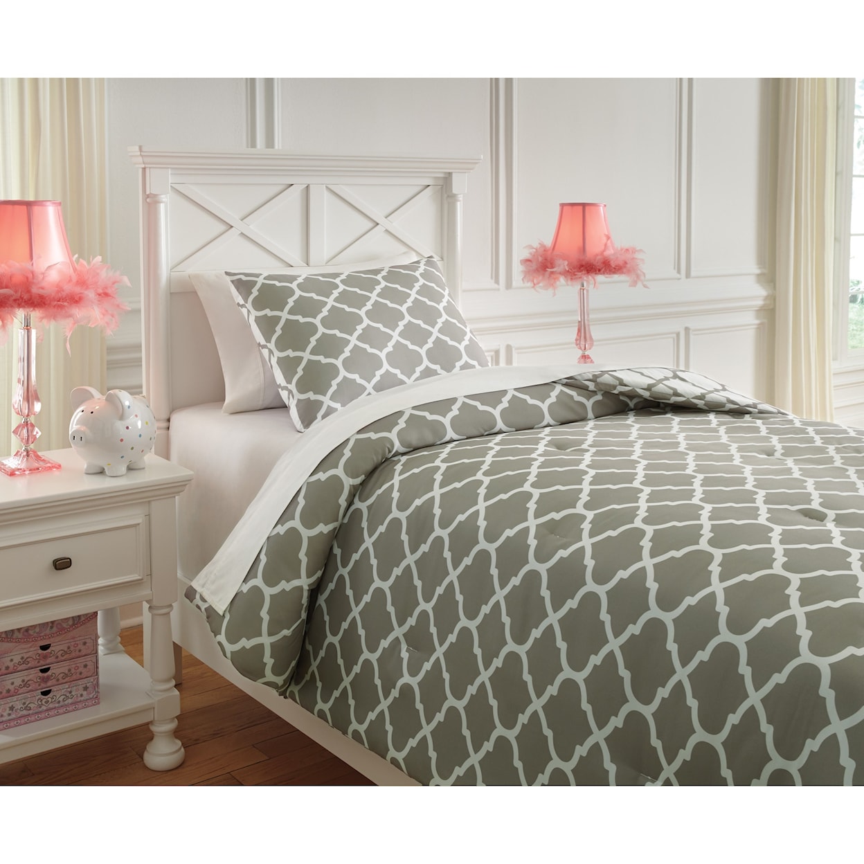 Ashley Furniture Signature Design Bedding Sets Twin Media Gray/White Comforter Set