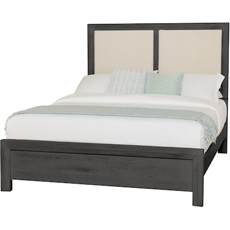 Casual California King Upholstered Panel Bed with Low-Profile Footboard