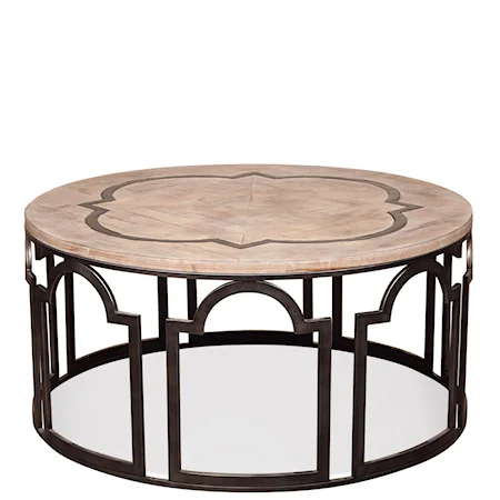 Contemporary Rustic Round Cocktail Table with Reclaimed Wood Top