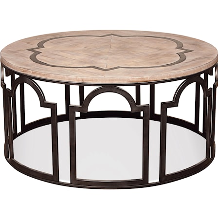 Contemporary Rustic Round Cocktail Table with Reclaimed Wood Top