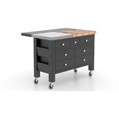 Transitional Customizable Kitchen Island with Removable Butcher Block and Stainless Steel Top