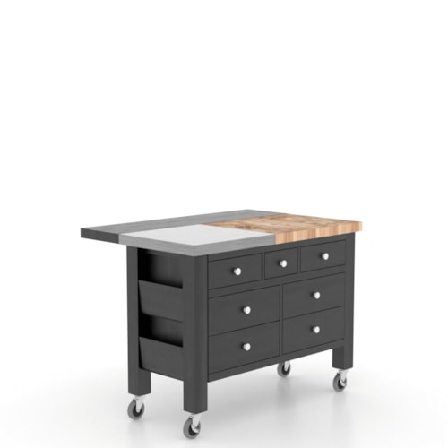 Transitional Kitchen Island with Stainless Steel Top and Drop Leaf