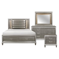 Glam 4-Piece Queen Bedroom Set with Jewelry Tray and LED Headboard