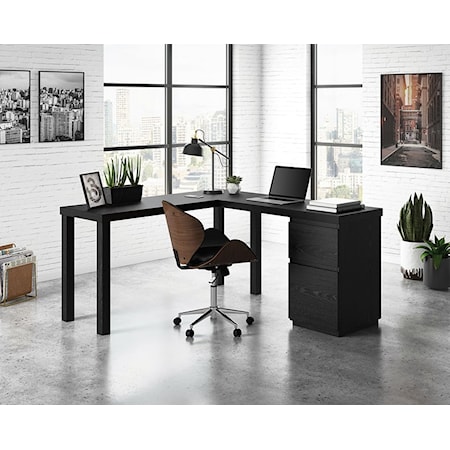 Contemporary L-Shaped Desk with File Drawer