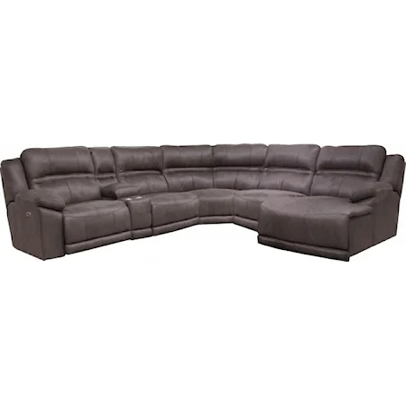 Casual 6-Piece Power Reclining Sectional Sofa with Storage Console and Cupholders