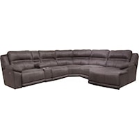 Casual 6-Piece Power Reclining Sectional Sofa with Storage Console and Cupholders