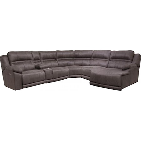 Casual 6-Piece Power Reclining Sectional Sofa with Storage Console and Cupholders