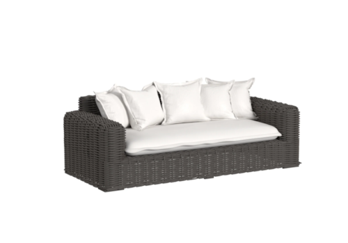 Tropical Outdoor Resin Wicker Mid Sofa with Loose Pillows