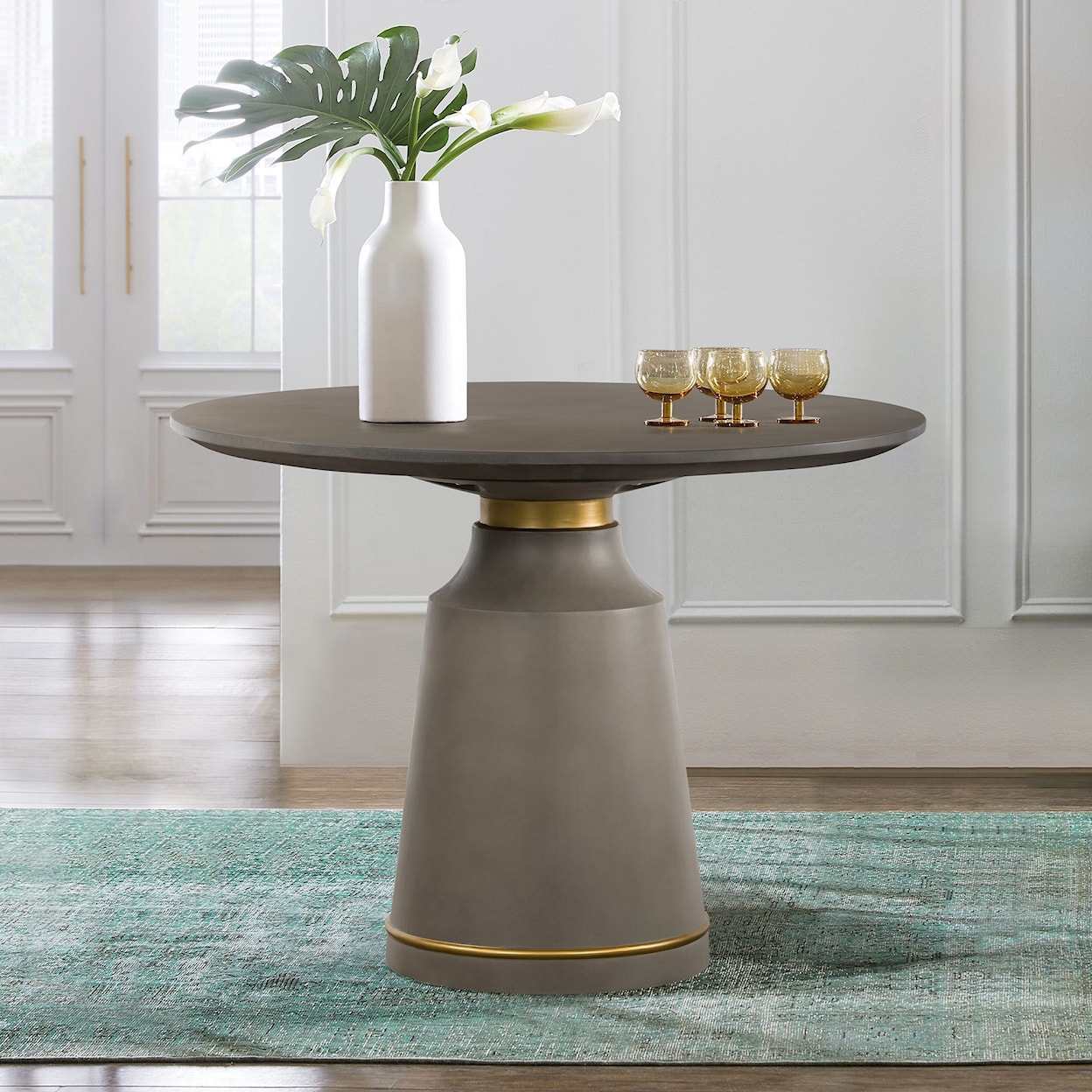 Armen Living Pinni Grey Concrete Round Dining Table