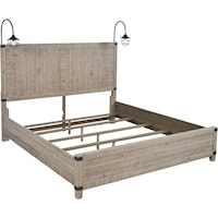 Rustic Farmhouse Queen Panel Bed with Dual Touch Lighting