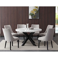 Contemporary Dining Set with 6 Upholstered Chairs