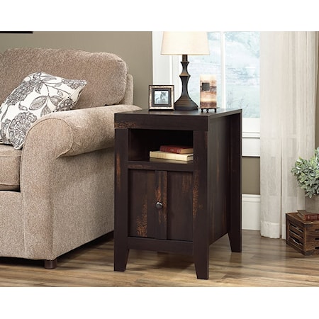 Farmhouse 1-Door End Table with Open Shelf Storage