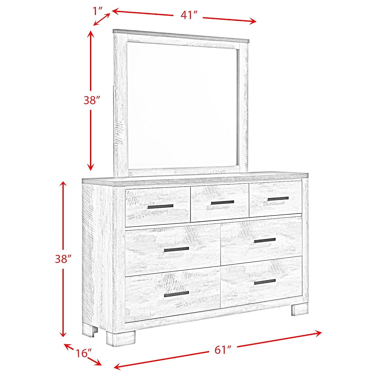Elements International Millers Cove- 6-Drawer Dresser with Mirror