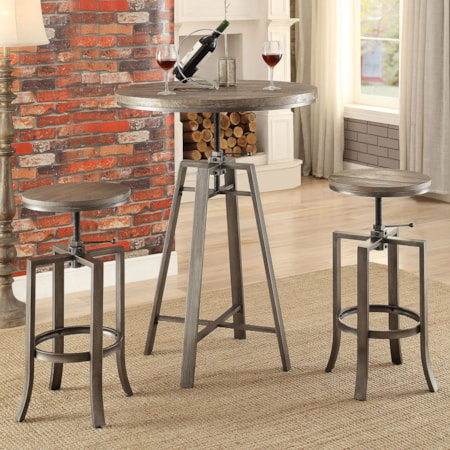 3-piece Adjustable Bar Table Set Brushed