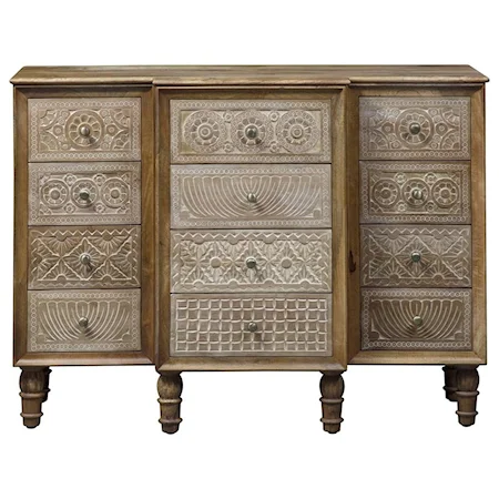 Global 12-Drawer Accent Cabinet with Artisan Carving Drawer Fronts