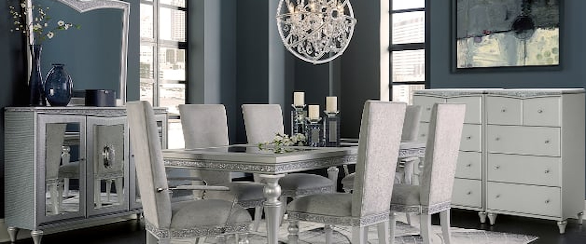 Contemporary Glam 11-Piece Dining Room Set